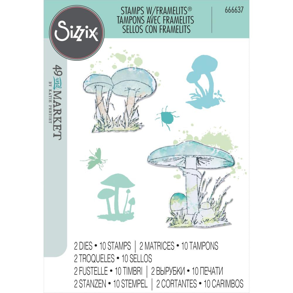 Sizzix Framelit Die Set w/Stamps - Painted Pencil Mushrooms by 49 & Market